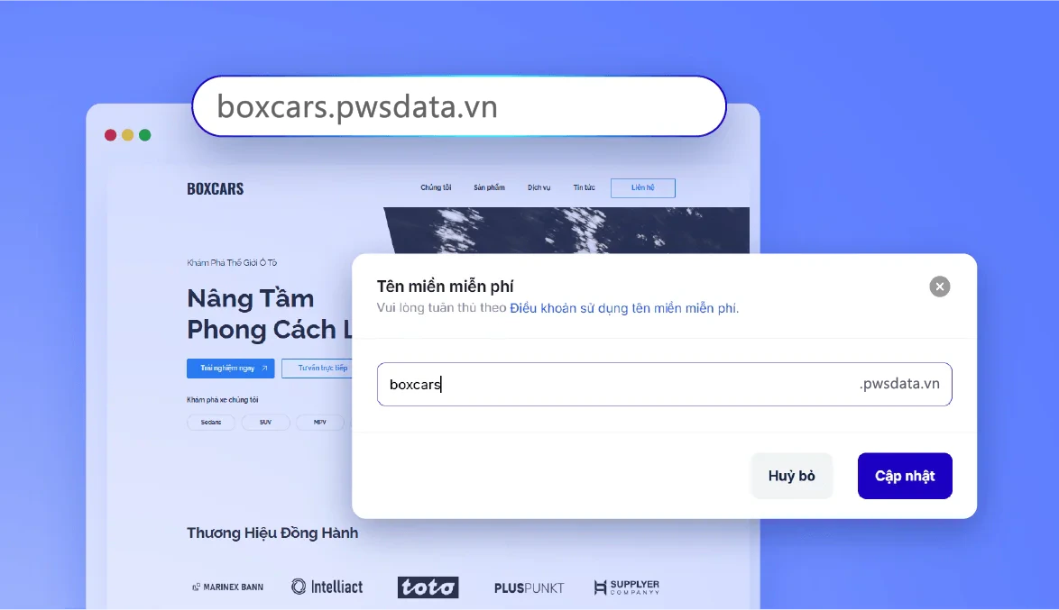 Hộp thoại đổi tên miền miễn phí đang mở trên một website.