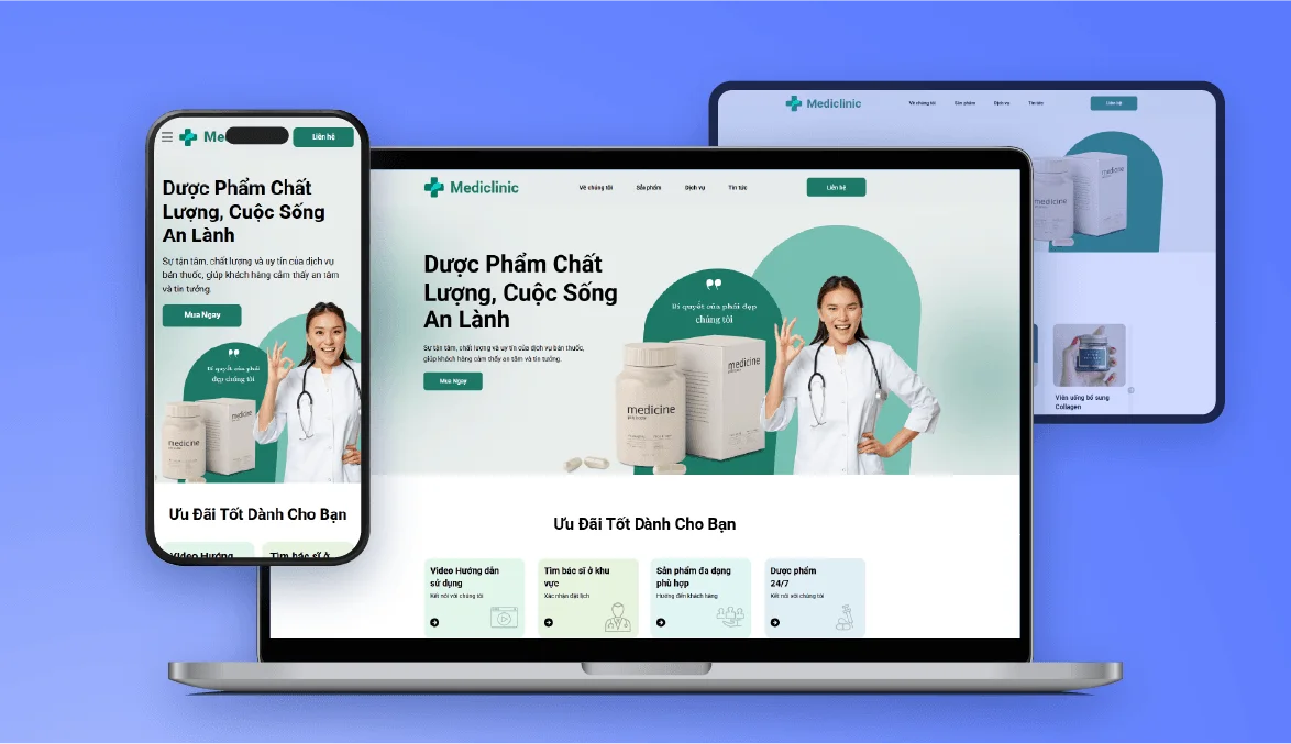 Cùng một website hiển thị vừa vặn trên điện thoại, máy tính xách tay và máy tính bảng.