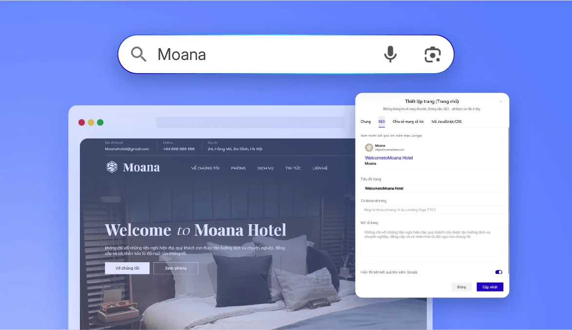Bảng cài đặt SEO của một website đặt cạnh thanh tìm kiếm Google.