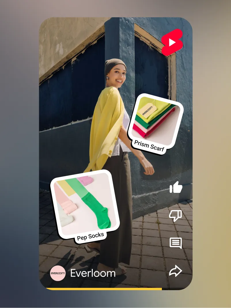 Quảng cáo video Shorts kèm các thẻ sản phẩm bấm được ngay trên video.