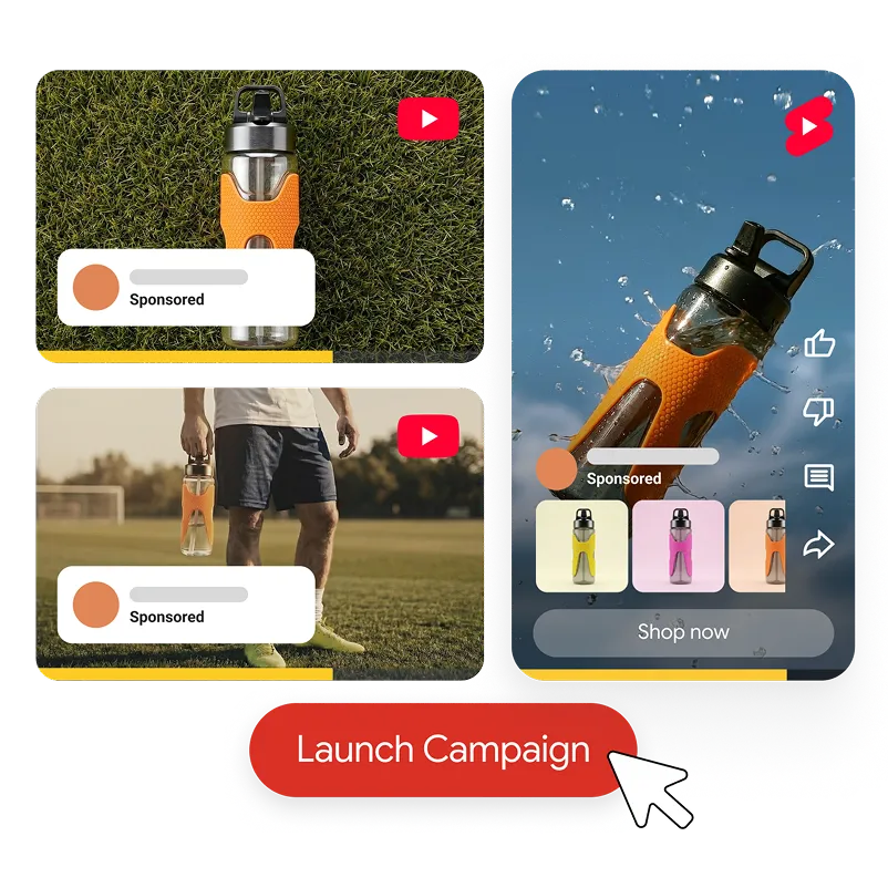Bản xem trước ảnh và video ở các loại chiến dịch khác nhau, kèm nút khởi chạy chiến dịch.