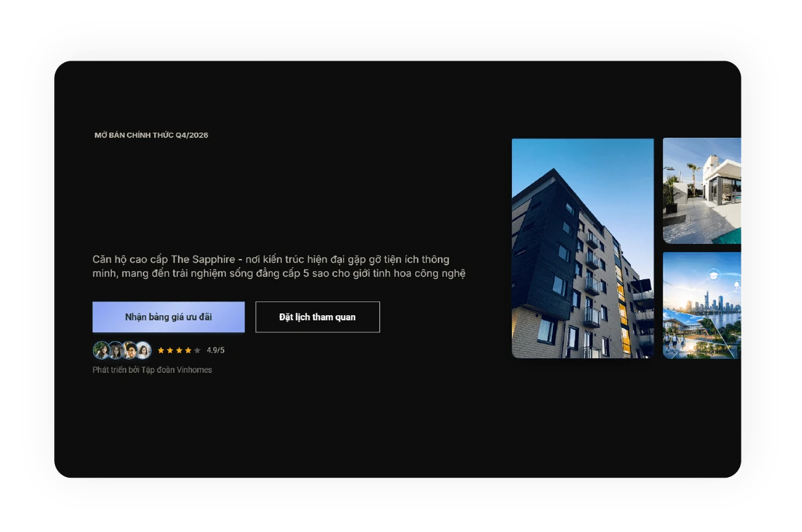 Một landing page đang mở trong trình dựng trang.