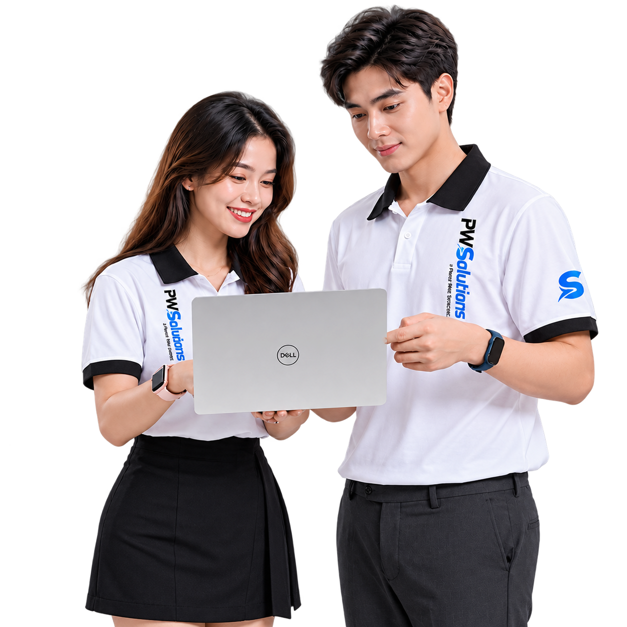 Nhân viên POWES cùng xem thông tin dịch vụ trên máy tính xách tay