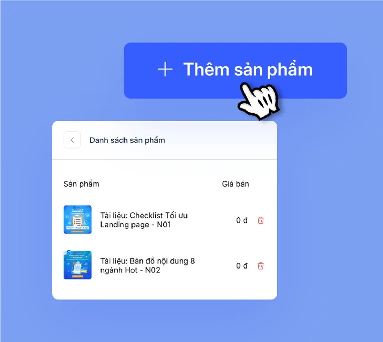 Danh sách sản phẩm của cửa hàng cùng nút Thêm sản phẩm.