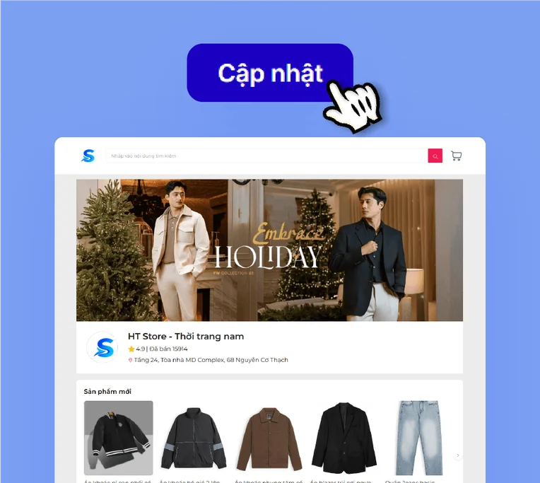 Trang cửa hàng thời trang hoàn chỉnh cùng nút Cập nhật.
