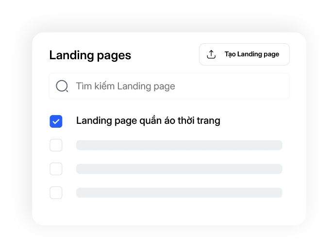 Danh sách Landing page trong trang quản lý, trang vừa tạo được đánh dấu ở đầu danh sách.